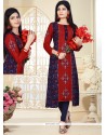 Artistic Rayon Maroon And Navy Blue Print Work Party Wear Kurti