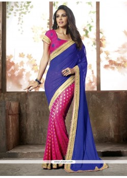 Mod Blue And Pink Zari Work Viscose Designer Half N Half Saree