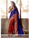 Blissful Blue And Red Embroidered Work Designer Half N Half Saree