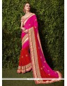 Aesthetic Diamond Work Hot Pink And Red Shaded Saree