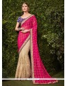 Grandiose Beige And Hot Pink Designer Half N Half Saree