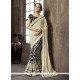 Engrossing Faux Chiffon Beige And Navy Blue Patch Border Work Designer Half N Half Saree