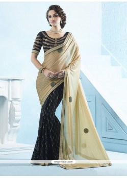 Winsome Beige And Black Designer Half N Half Saree