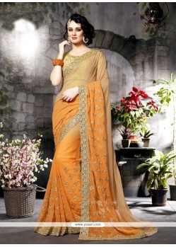 Strange Patch Border Work Faux Georgette Shaded Saree