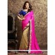 Awesome Net Beige And Hot Pink Lace Work Half N Half Designer Saree