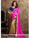 Awesome Net Beige And Hot Pink Lace Work Half N Half Designer Saree