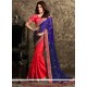 Voluptuous Satin Navy Blue And Red Embroidered Work Designer Half N Half Saree