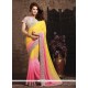 Aspiring Pink And Yellow Embroidered Work Fancy Fabric Shaded Saree