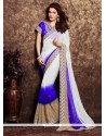 Majestic Embroidered Work Blue And White Classic Designer Saree