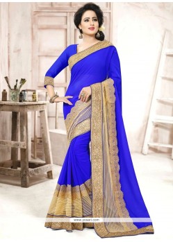 Dashing Faux Georgette Lace Work Classic Designer Saree