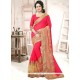 Renowned Faux Georgette Rose Pink Embroidered Work Classic Designer Saree