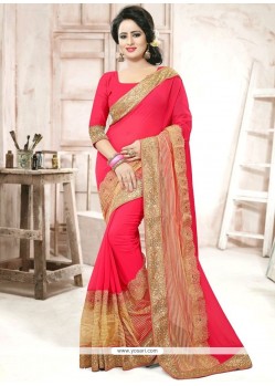 Renowned Faux Georgette Rose Pink Embroidered Work Classic Designer Saree