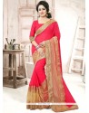 Renowned Faux Georgette Rose Pink Embroidered Work Classic Designer Saree