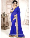 Blue Patch Border Work Faux Georgette Classic Saree