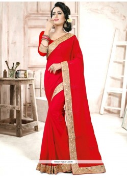 Ethnic Faux Georgette Red Patch Border Work Saree