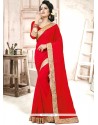 Ethnic Faux Georgette Red Patch Border Work Saree