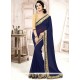 Compelling Faux Chiffon Navy Blue Resham Work Classic Saree