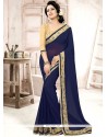 Compelling Faux Chiffon Navy Blue Resham Work Classic Saree