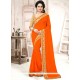 Embroidered Faux Chiffon Designer Saree In Orange