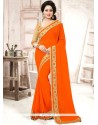 Embroidered Faux Chiffon Designer Saree In Orange