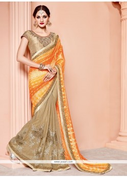 Mystical Beige And Orange Viscose Half N Half Designer Saree