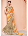 Mystical Beige And Orange Viscose Half N Half Designer Saree