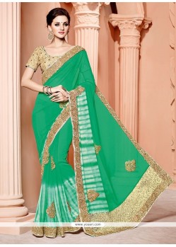 Snazzy Green Embroidered Work Bamber Georgette Classic Designer Saree