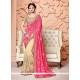 Enthralling Cream And Pink Hand Work Work Net Designer Half N Half Saree