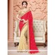 Graceful Beige And Red Embroidered Work Viscose Half N Half Saree