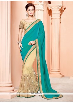 Majesty Art Silk Lace Work Designer Half N Half Saree