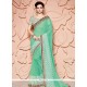 Gorgonize Sea Green Lace Work Faux Chiffon Classic Saree