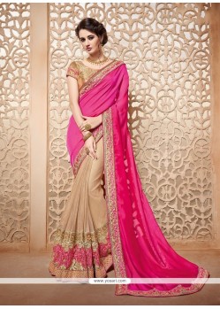 Brilliant Faux Chiffon Embroidered Work Designer Half N Half Saree