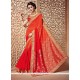 Marvelous Art Silk Orange And Red Embroidered Work Designer Traditional Saree