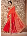 Marvelous Art Silk Orange And Red Embroidered Work Designer Traditional Saree