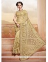 Intricate Net Beige Lace Work Classic Designer Saree