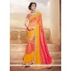 Specialised Hot Pink And Yellow Patch Border Work Art Silk Shaded Saree