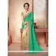 Distinctively Embroidered Work Beige And Sea Green Net Designer Half N Half Saree