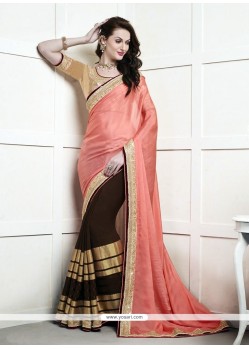 Pleasance Brown And Peach Half N Half Designer Saree