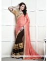 Pleasance Brown And Peach Half N Half Designer Saree