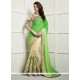 Striking Net Cream And Green Designer Half N Half Saree