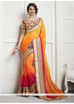 Pleasance Orange And Red Shaded Saree