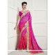 Fabulous Hot Pink Patch Border Work Faux Chiffon Shaded Saree