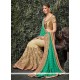 Auspicious Beige And Sea Green Designer Half N Half Saree