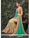 Auspicious Beige And Sea Green Designer Half N Half Saree