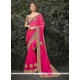 Spellbinding Hot Pink Patch Border Work Faux Chiffon Classic Designer Saree