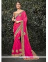 Spellbinding Hot Pink Patch Border Work Faux Chiffon Classic Designer Saree