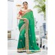 Adorable Art Silk Sea Green Lace Work Shaded Saree