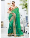 Adorable Art Silk Sea Green Lace Work Shaded Saree