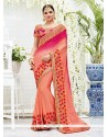 Mystic Faux Chiffon Orange And Pink Zari Work Shaded Saree