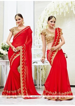 Floral Embroidered Work Faux Georgette Classic Designer Saree